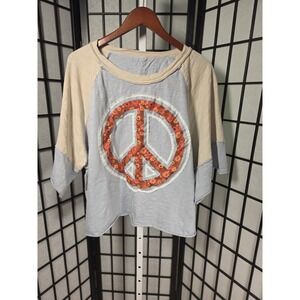 Mittoshop Peace Raglan Oversized Hippie Boho Top Xlarge